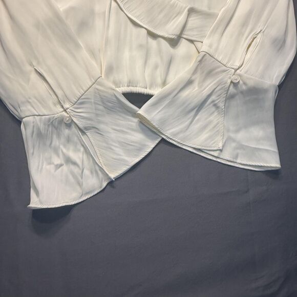 A New Day Shirt Womens XS White Ruffle Wrap Long Bell Sleeve Blouse Top - Picture 7 of 15